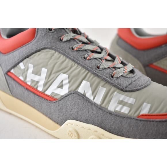 Chanel Mens 18K Grey Orange Nylon CC Logo Lace Up Low Top Trainer Sneaker 44 11 - Picture 6 of 14